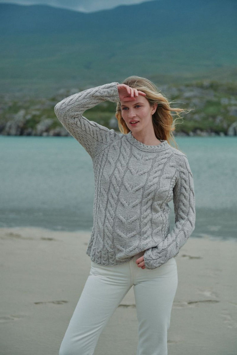 Listowel Ladies Aran Cabled Sweater - Oat