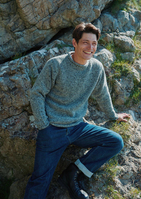 Pull col roulé en tweed Raheen pour homme - Gris clair