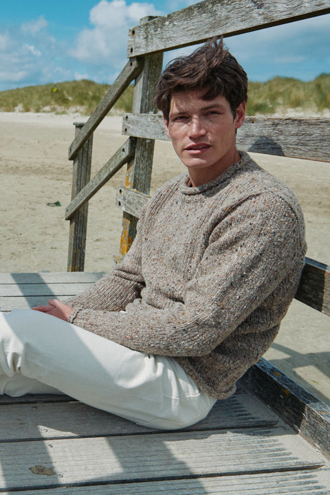 Raheen Tweed Roll Neck Mens Sweater - Oat