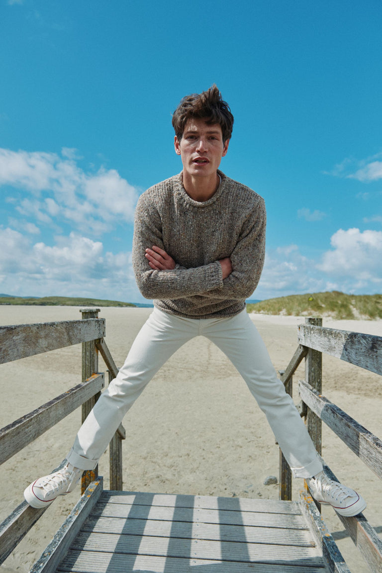 Raheen Tweed Roll Neck Mens Sweater - Oat