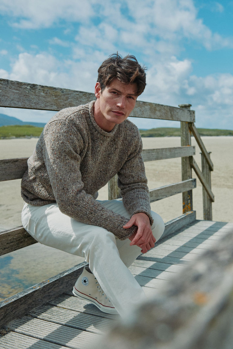 Raheen Tweed Roll Neck Mens Sweater - Oat
