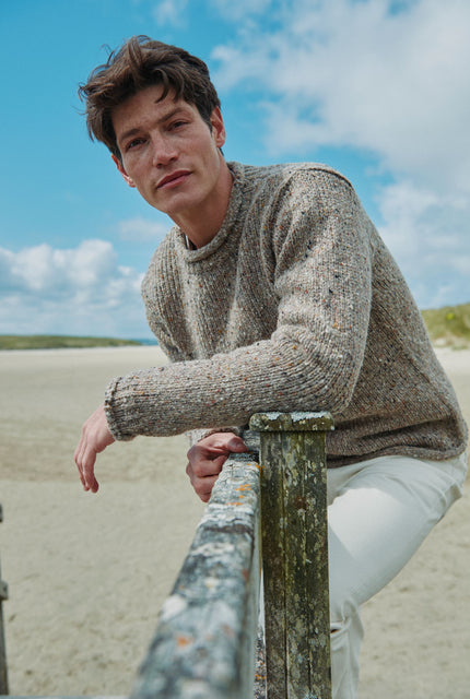 Raheen Tweed Roll Neck Mens Sweater - Oat