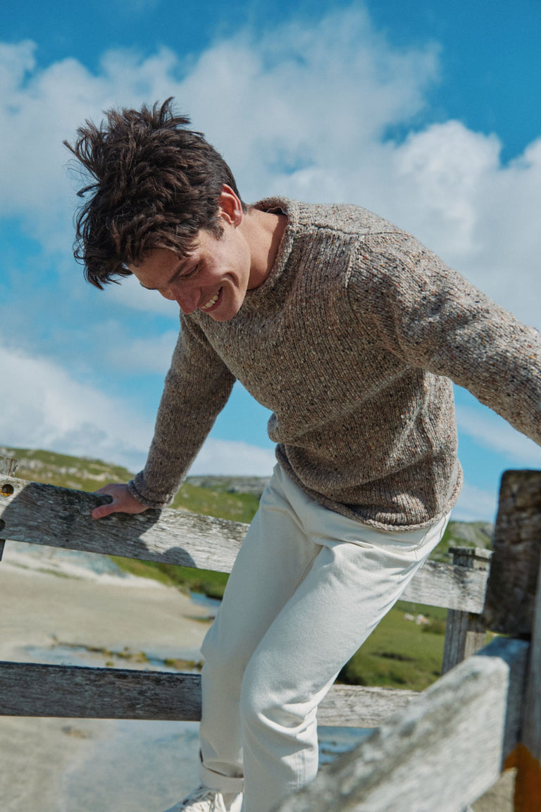 Raheen Tweed Roll Neck Mens Sweater - Oat