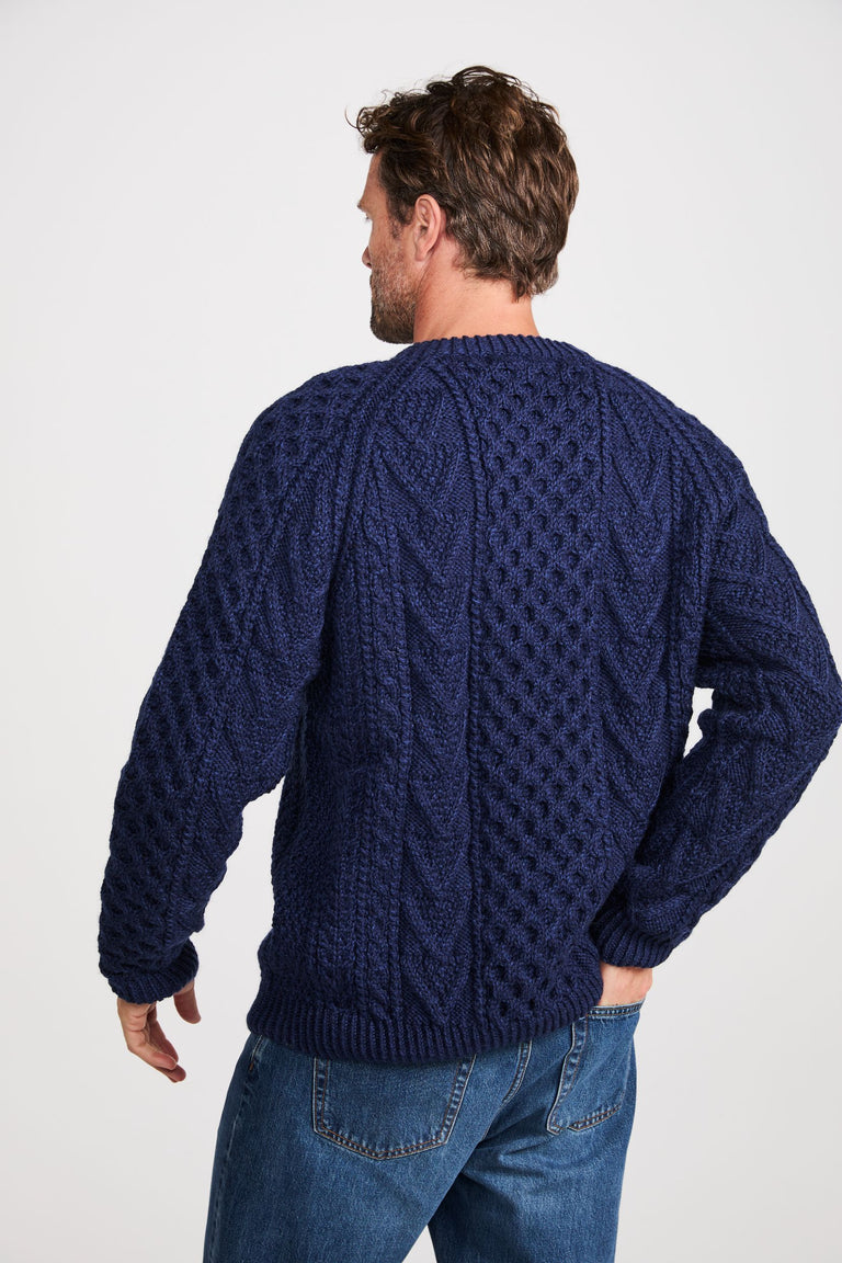 Kilronan Aran Mens Honeycomb Sweater - Navy