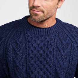 Kilronan Aran Mens Honeycomb Sweater - Navy