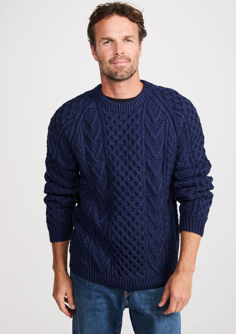 Kilronan Aran Mens Honeycomb Sweater - Navy