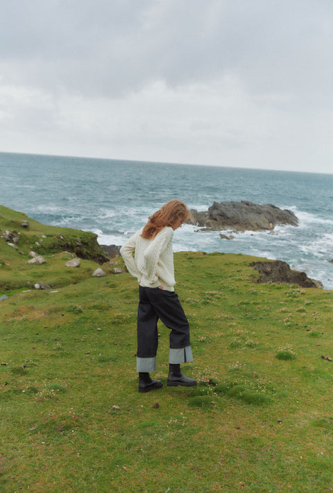 Achill Island Ladies Merino Aran Cardigan - Cream