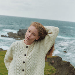 Achill Island Ladies Merino Aran Cardigan - Cream