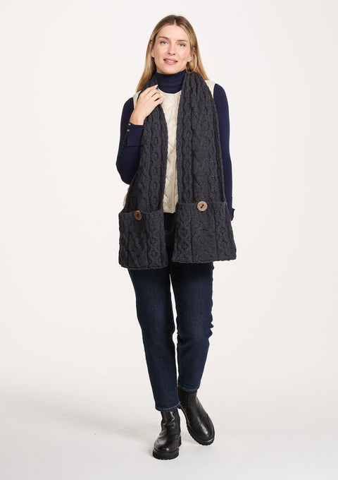 Moy Aran Pocket Merino Scarf - Grey