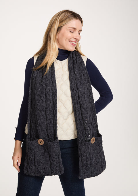 Moy Aran Pocket Merino Scarf - Grey