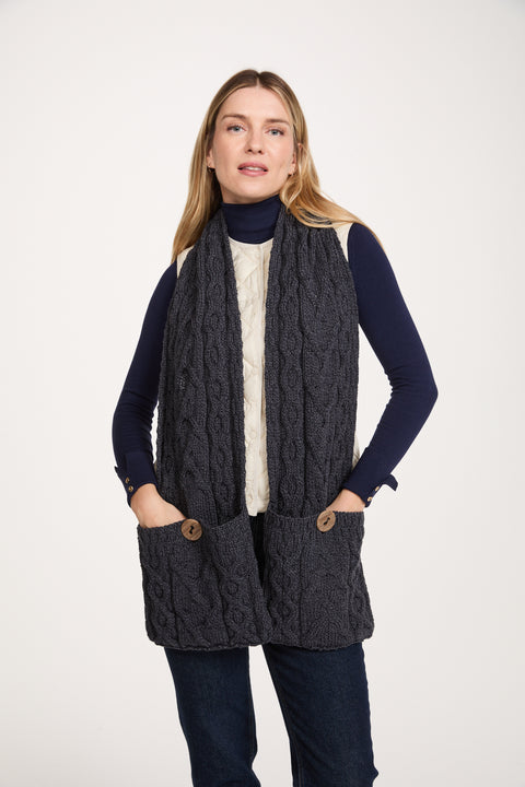 Moy Aran Pocket Merino Scarf - Grey