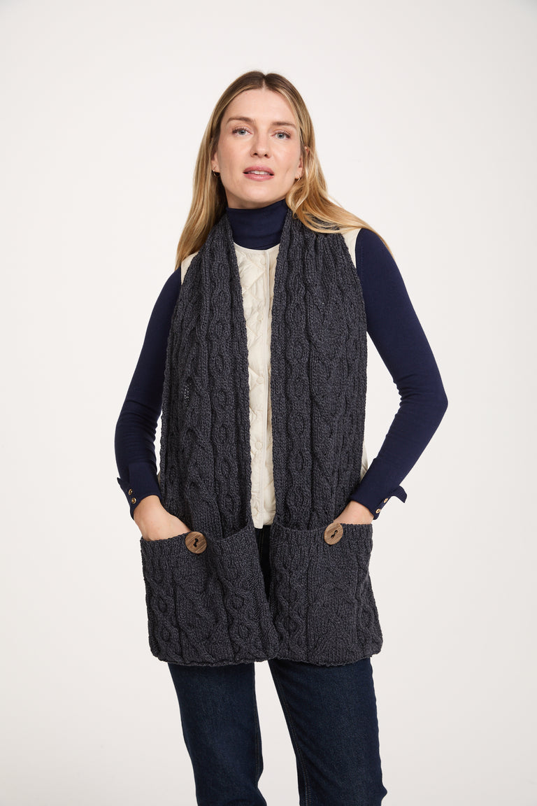 Moy Aran Pocket Merino Scarf - Grey