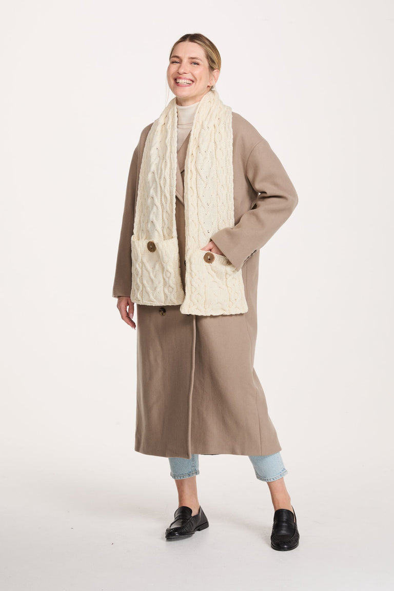 Moy Aran Pocket Merino Scarf -  Cream