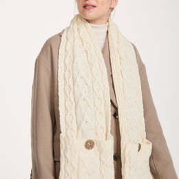 Moy Aran Pocket Merino Scarf -  Cream