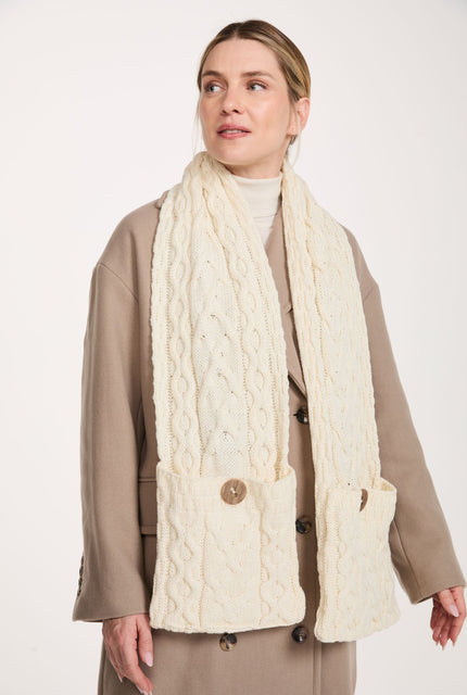 Moy Aran Pocket Merino Scarf -  Cream