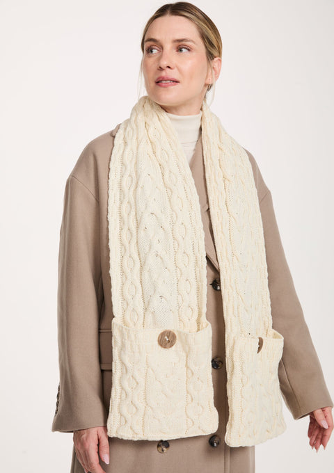 Moy Aran Pocket Merino Scarf -  Cream