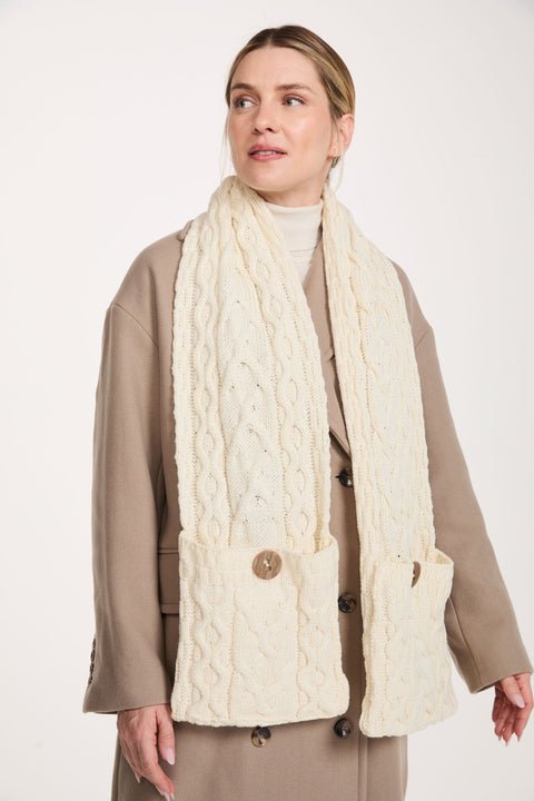 Moy Aran Pocket Merino Scarf -  Cream
