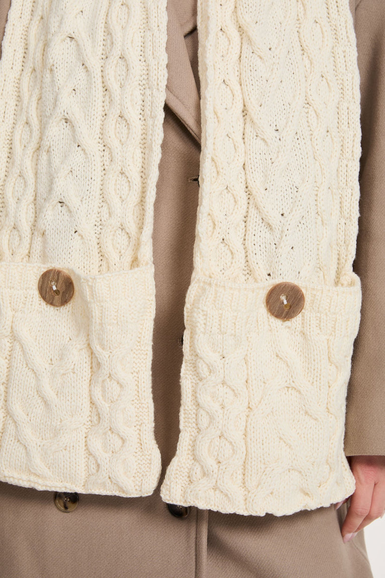 Moy Aran Pocket Merino Scarf -  Cream
