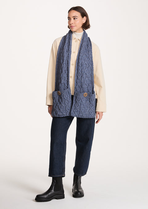 Moy Aran Pocket Merino Scarf - Denim