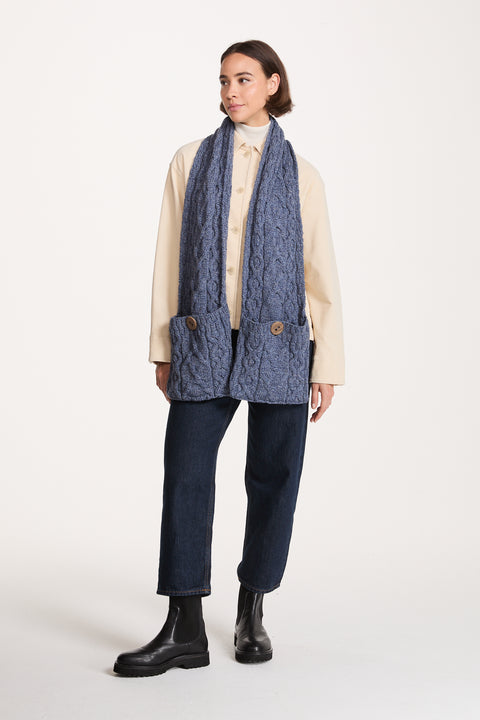 Moy Aran Pocket Merino Scarf - Denim