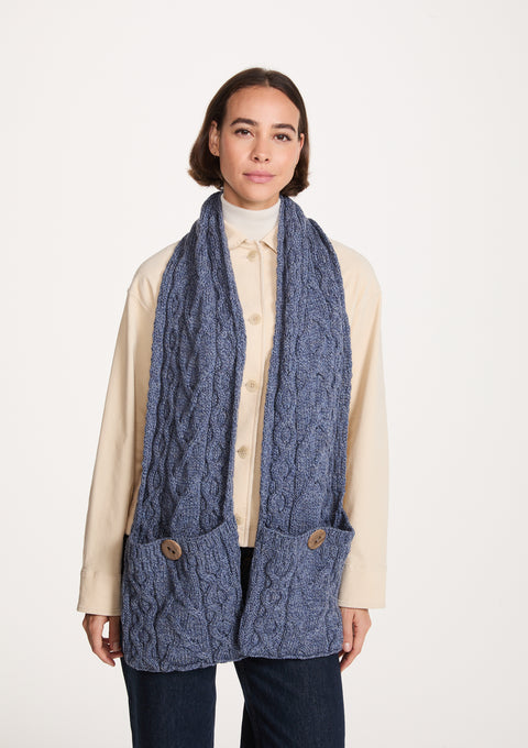Moy Aran Pocket Merino Scarf - Denim