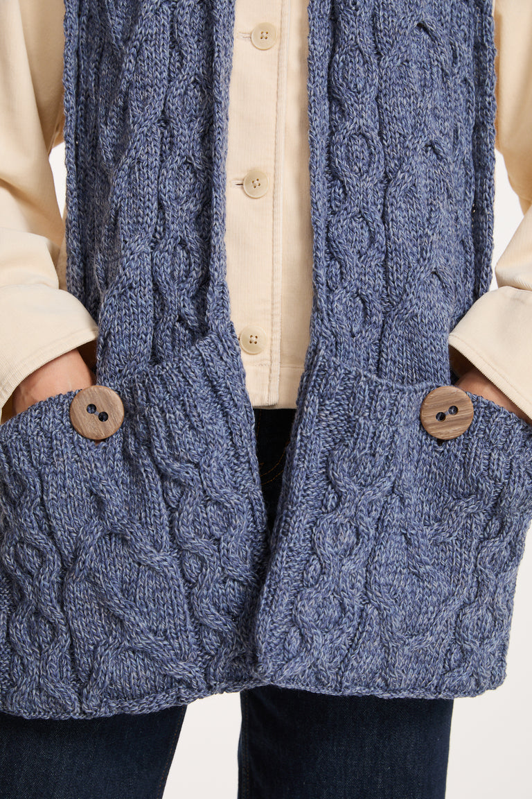 Moy Aran Pocket Merino Scarf - Denim