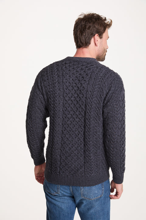 Clare Island Herren-Strickjacke aus Merino-Aran, Anthrazit