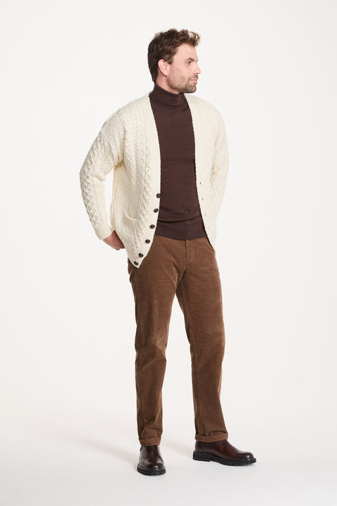 Clare Island Herren Merino Aran Cardigan - Creme