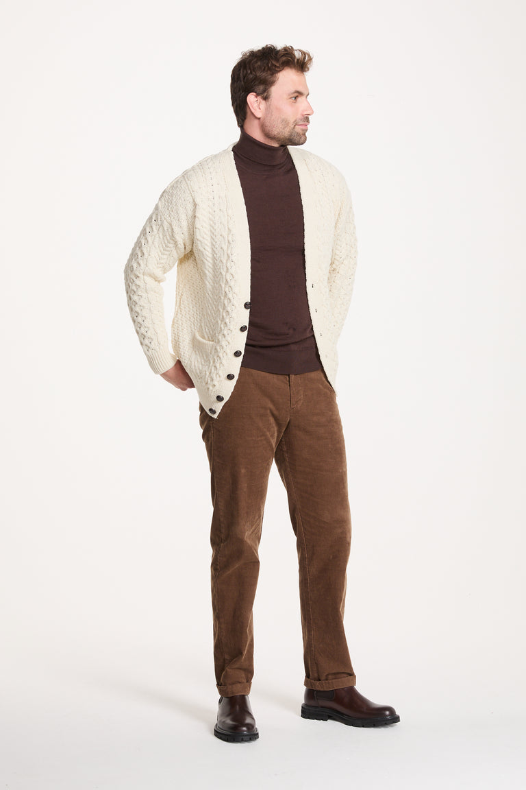 Clare Island Mens Merino Aran Cardigan -  Cream