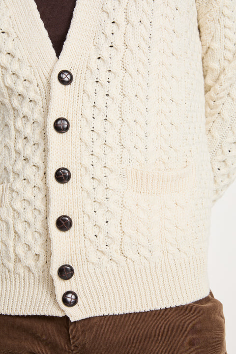Clare Island Herren Merino Aran Cardigan - Creme