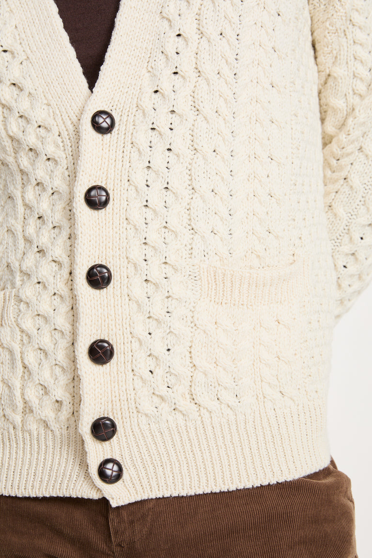 Clare Island Mens Merino Aran Cardigan -  Cream
