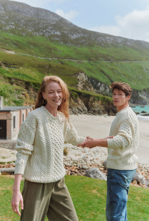 Inisheer Ladies Traditional Merino Aran Sweater - Cream