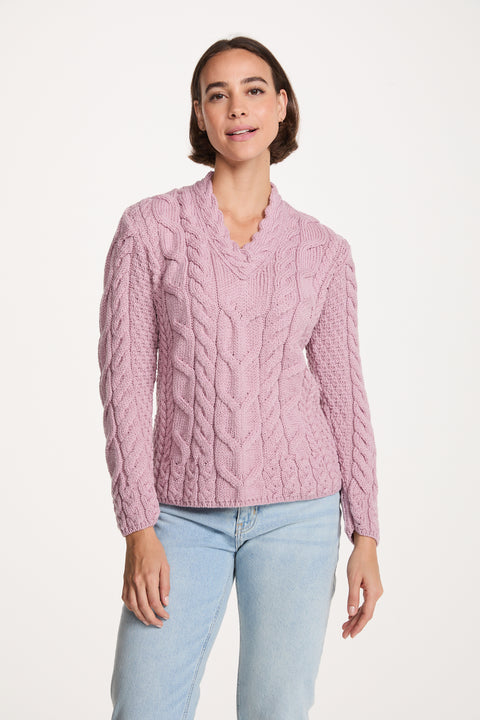 Tralee Damen-Pullover mit V-Ausschnitt, superweich, Merinowolle, Rosa 