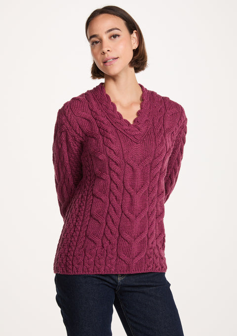 Pull Tralee en laine mérinos ultra-douce à col en V pour femme - Rose 