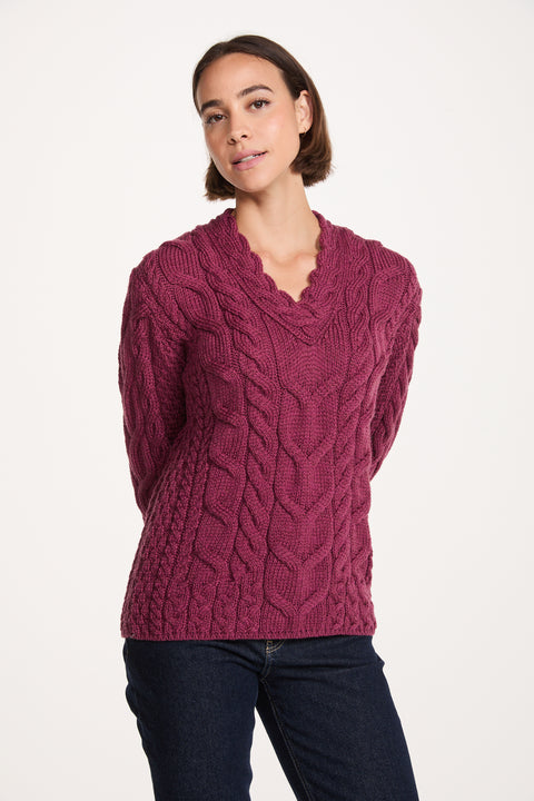 Tralee Ladies V-Neck Supersoft Merino Sweater - Berry