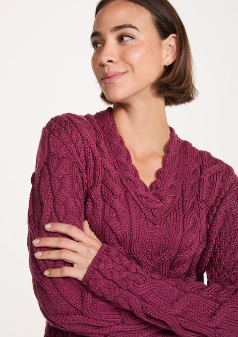 Pull Tralee en laine mérinos ultra-douce à col en V pour femme - Rose 