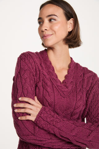Tralee Ladies V-Neck Supersoft Merino Sweater - Berry
