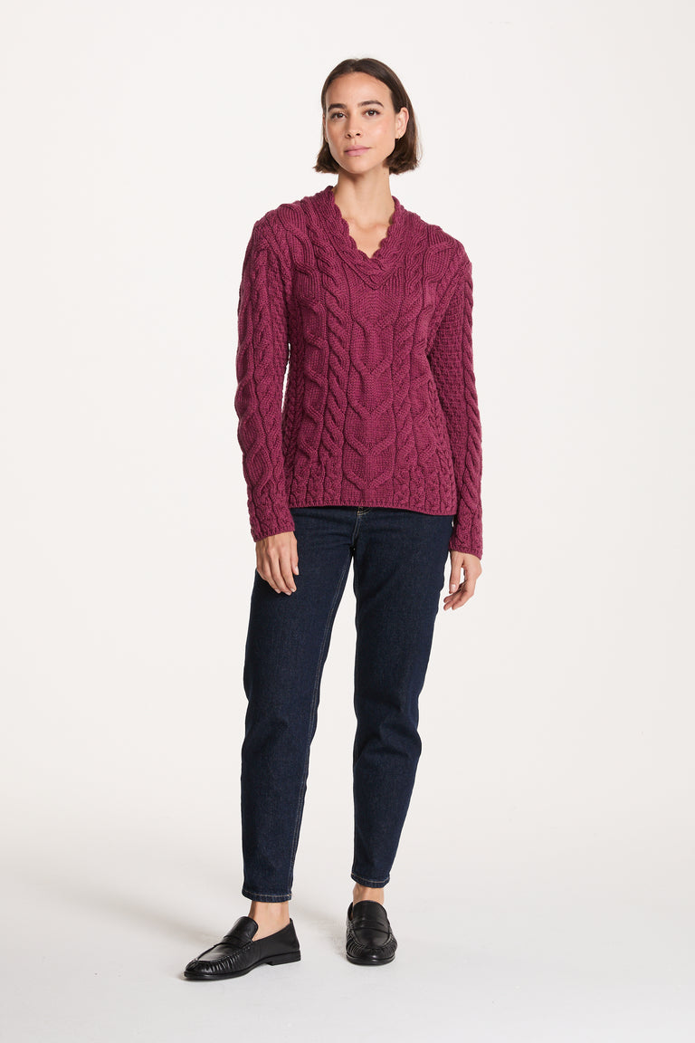 Tralee Damen-Pullover mit V-Ausschnitt, superweich, Merinowolle, Rosa 