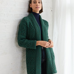 Cardigan long châle Tara pour femme en laine mérinos Aran - Crème mouchetée