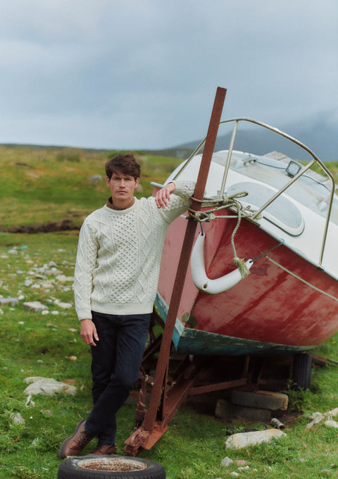 Pull Éireann Traditionnel Aran Supersoft Merino Pour Homme - Crème