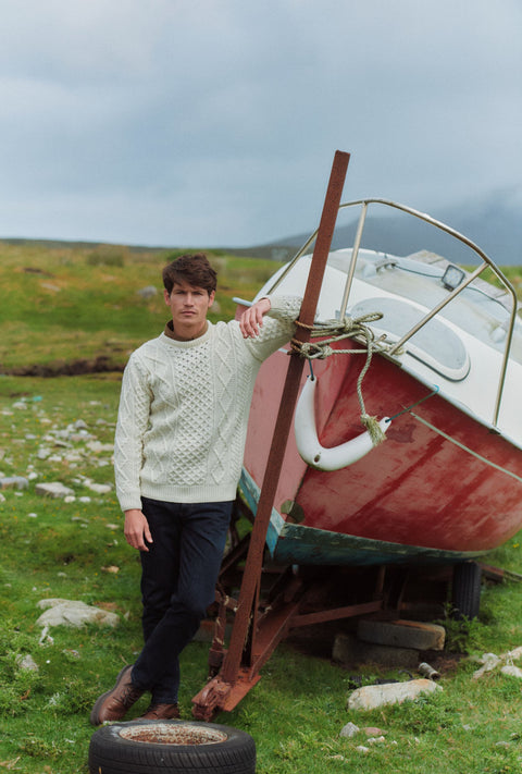 Éireann Mens Traditional Aran Supersoft Merino Sweater - Cream
