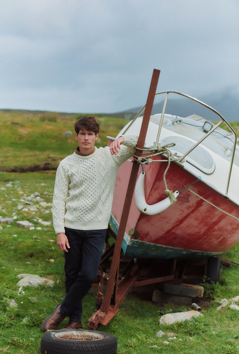 Éireann Mens Traditional Aran Supersoft Merino Sweater - Cream