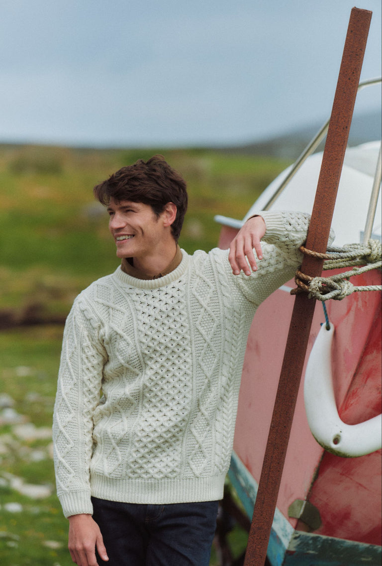Éireann Mens Traditional Aran Supersoft Merino Sweater - Cream