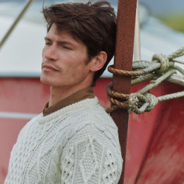Pull Éireann Traditionnel Aran Supersoft Merino Pour Homme - Crème