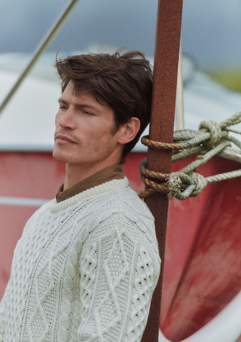 Pull Éireann Traditionnel Aran Supersoft Merino Pour Homme - Crème