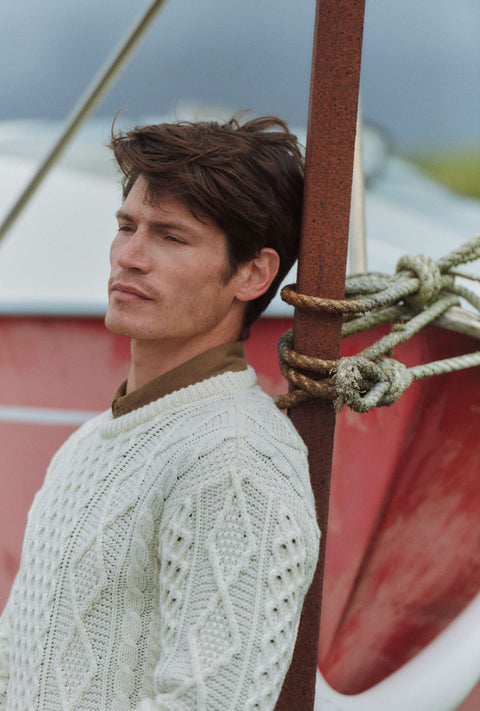 Éireann Mens Traditional Aran Supersoft Merino Sweater - Cream
