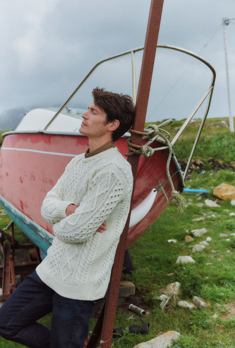 Éireann Mens Traditional Aran Supersoft Merino Sweater - Cream