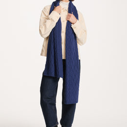 Leenane Supersoft Merino Aran Scarf -  Navy