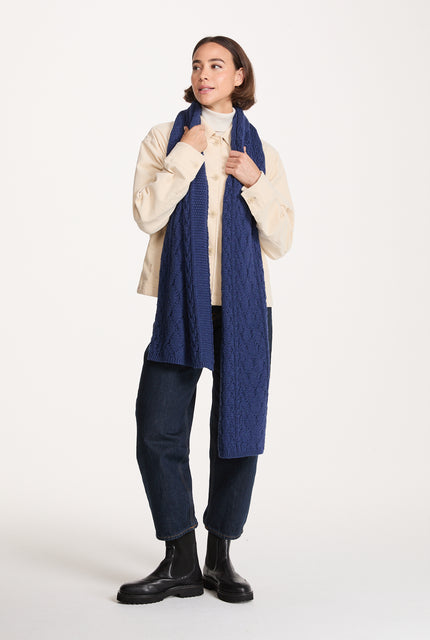 Leenane Supersoft Merino Aran Scarf -  Navy
