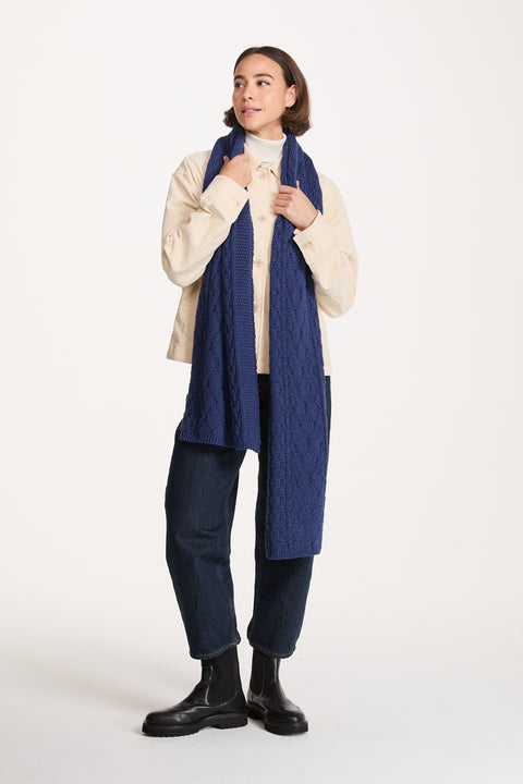 Leenane Supersoft Merino Aran Scarf -  Navy